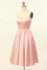 Classy Outfit, Pink A-line Strapless Satin Lace-Up Back Mini Homecoming Dress