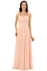 Party Dresses Style, Pink Chiffon Halter Backless With Pleats Bridesmaid Dresses
