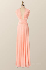 Modest Dress, Pink Convertible Long Bridesmaid Dress