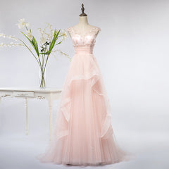 Wedding Dress Outlet Near Me, Pink Elegant Tulle A-line Floor Length Wedding Party Dresses, Light Pink Gown