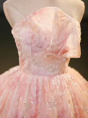Red Carpet Dress, Pink Flower Long Princess Dress, Pink Strapless Formal Evening Dress