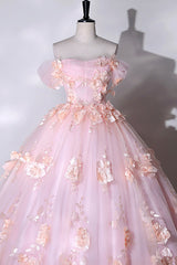 Party Dresses For 23 Year Olds, Pink Flowers Sweetheart Ball Gown Formal Dresses, Pink Long Sweet 16 Dresses