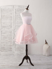 Party Dresses Outfit, Pink Round Neck Tulle Pink Short Prom Dress Pink Homecoming Dress