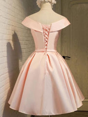 Dress Design, Pink Satin Knee Length Party Dress , Homecoming Dress