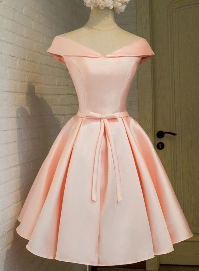 Engagement Dress, Pink Satin Knee Length Party Dress , Homecoming Dress