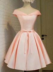 Engagement Dress, Pink Satin Knee Length Party Dress , Homecoming Dress