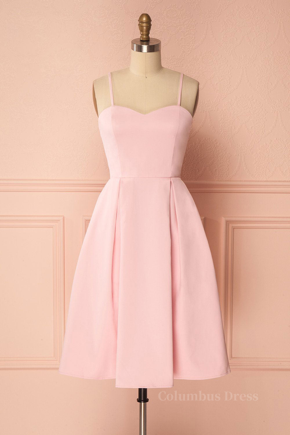 Homecoming Dress 2026, Pink satin short prom dress, pink homecoming dress