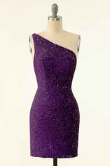 Homecomeing Dresses Bodycon, Pink Sequin One-Shoulder Backless Formal Mini Dresses