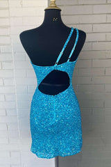 Homecoming Dresses For Girl, Pink Sequin One Shoulder Cutout Homecoming Dress Gala Dresses Short