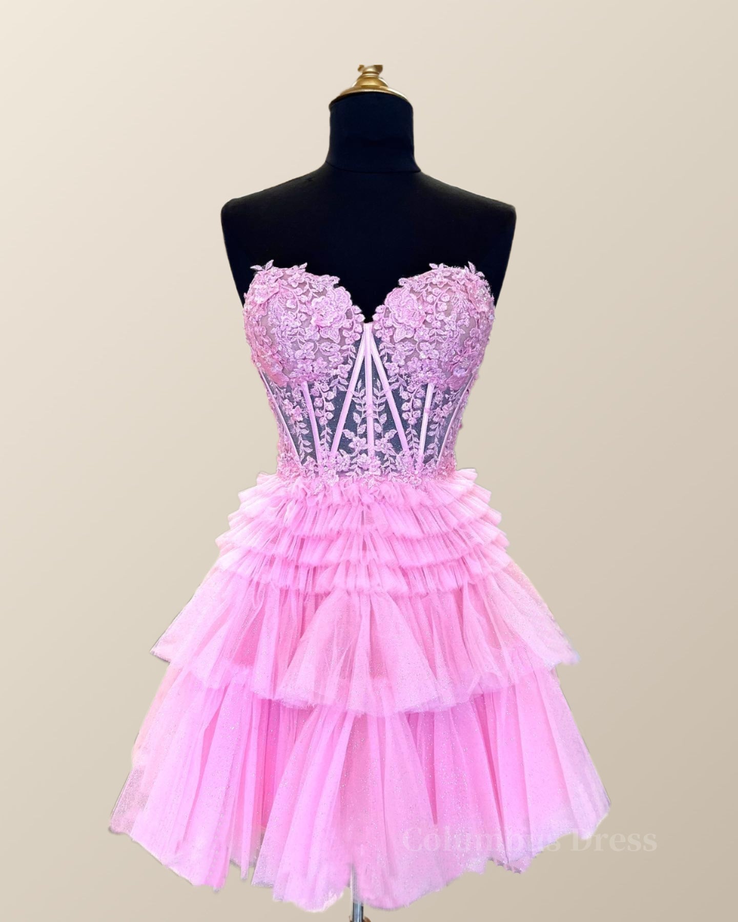 Girlie Dress, Pink Sweetheart Lace and Ruffles Short Tulle Dress