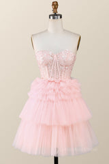 Design Dress, Pink Sweetheart Lace and Ruffles Short Tulle Dress