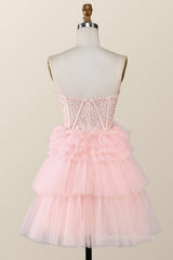 Flowy Dress, Pink Sweetheart Lace and Ruffles Short Tulle Dress