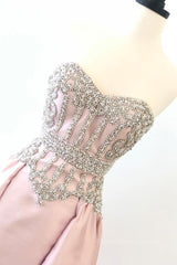 Homecoming Dresses Online, pink sweetheart neck beads long prom dress, pink evening dress