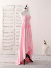 Party Dress For Christmas Party, Pink Sweetheart Neck Chiffon High Low Prom Dress, Bridesmaid Dress