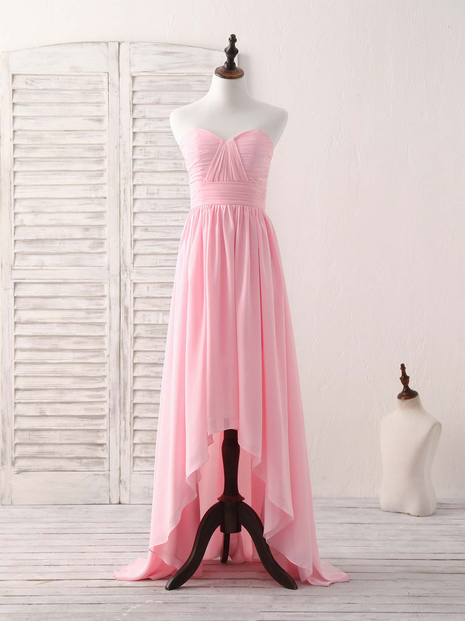 Party Dresses Miami, Pink Sweetheart Neck Chiffon High Low Prom Dress, Bridesmaid Dress