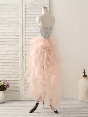 Formal Dresses Cheap, Pink Sweetheart Neck Rhinestones Organza Prom Dress Pink Homecoming Dresses