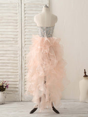 Formal Dresses Classy, Pink Sweetheart Neck Rhinestones Organza Prom Dress Pink Homecoming Dresses