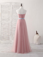 Party Dresses Maxi, Pink Sweetheart Neck Tulle Long Prom Dress, Aline Pink Bridesmaid Dress