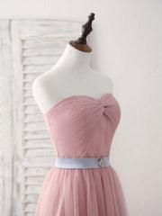 Party Dress Casual, Pink Sweetheart Neck Tulle Long Prom Dress, Aline Pink Bridesmaid Dress