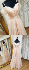 Evening Dresses Cocktail, Pink sweetheart neck tulle long prom dress, pink evening dress