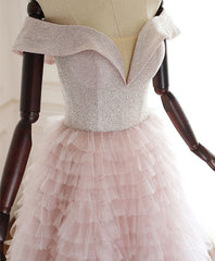 Prom Dresses Designer, Pink Sweetheart Off Shoulder Tulle Long Prom Dress Pink Evening Dress