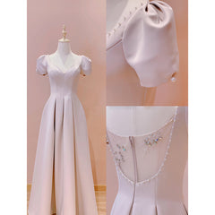 Wedding Dress Sleeve, Pink Sweetheart Short Sleeves Floor Length Party Dress, Pink Wedding Party Dresses