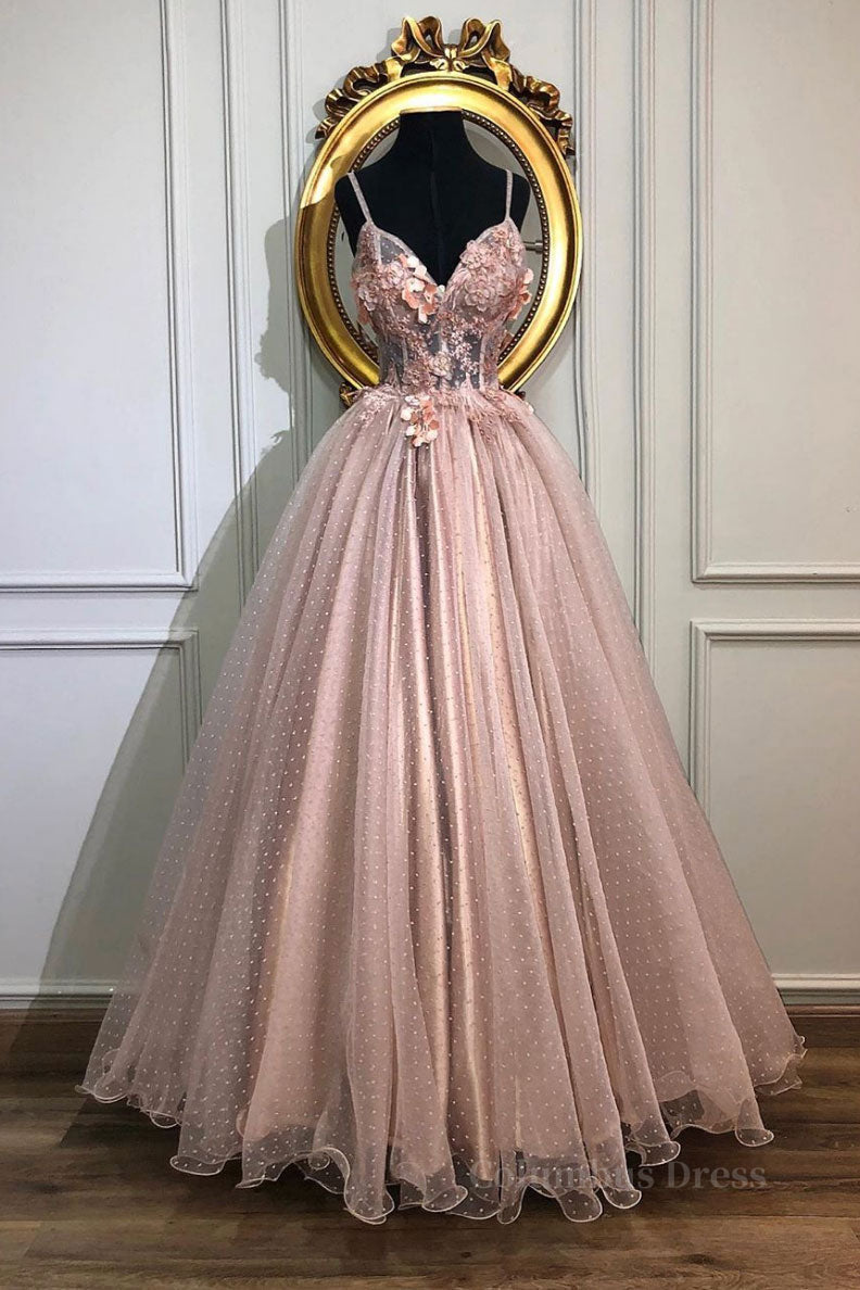 Homecoming Dresses Floral, Pink sweetheart tulle lace long prom dress pink tulle formal dress