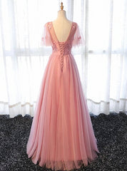 Dress Ideas, Pink Tulle A-line Long Party Dress, Pink Bridesmaid Dress
