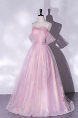 Princess Dress, Pink Tulle and Sequins Sweetheart Long Party Dress, A-line Pink Prom Dress