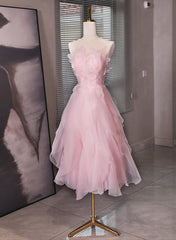 Bridesmaid Dresses Summer, Pink Tulle Beaded Low Back Short Party Dress, Pink Tulle Homecoming Dress