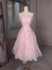Bridesmaid Dresses Spring, Pink Tulle Beaded Low Back Short Party Dress, Pink Tulle Homecoming Dress