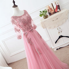 Bridesmaid Dresses Beach Weddings, Pink Tulle Elegant Party Dress with Lace, Pink A-line Formal Dress Bridesmaid Dress