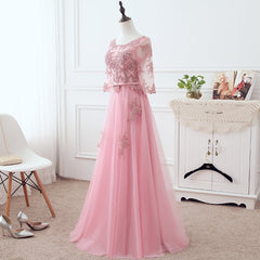 Bridesmaids Dresses Beach Wedding, Pink Tulle Elegant Party Dress with Lace, Pink A-line Formal Dress Bridesmaid Dress