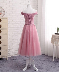 Homecoming Dress Sweetheart, Pink Tulle Long Party Dress , Cute Off Shoulder Bridesmaid Dresses