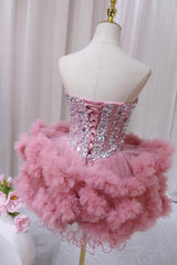 Party Dress Styles, Pink Tulle Short Homecoming Dress with Rhinestones, Cute Party Dress