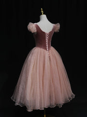 Prom Dress Gown, Pink tulle short prom dress pink tulle homecoming dress