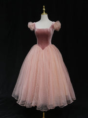 Formal Dress Modest, Pink Tulle Short Prom Dress, Pink Tulle Puffy Homecoming Dress