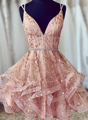 Party Dress Outfit Ideas, Pink Tulle Straps Lace-up Short Prom Dress Homecoming Dress, Pink Party Dress