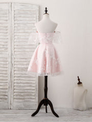 Prom Dresses Light Blue, Pink Tulle Sweetheart Lace Short Prom Dress, Pink Homecoming Dress