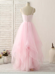 Formal Dress Short, Pink V Neck Tulle Long Prom Dress Simple Pink Tulle Evening Dress