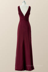 Prom Dresses 2028 Long, Pleated Burgundy Chiffon Long Bridesmaid Dress