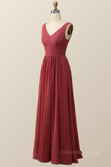 Prom Dresses For 16 Year Olds, Pleated Terracotta Empire Chiffon Long Bridesmaid Dress