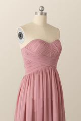 Prom Dress Inspirational, Sweetheart Blush Pink Chiffon Long Bridesmaid Dress