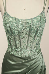 Homecoming Dresses Sparkle, Sage Green Lace Appliques Mermaid Long Formal Dress