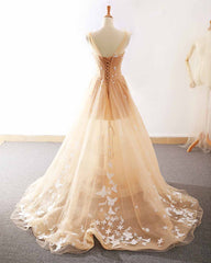 Bridesmaid Dresses Velvet, Pretty Champagne Straps Custom Tulle Party Dress, Lace Applique Formal Dress