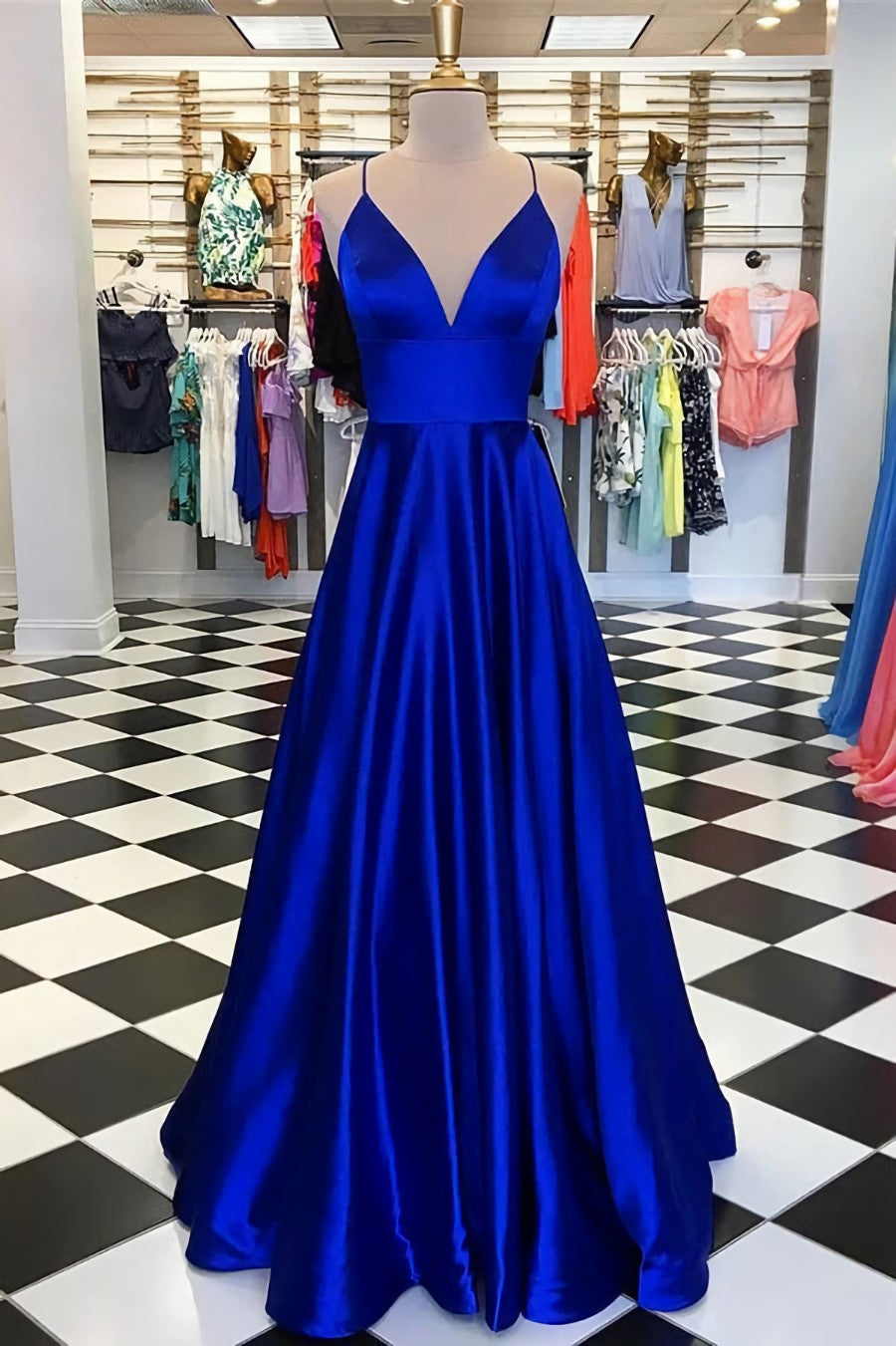Prom Dresses Shorts, Pretty Royal Blue A-line Spaghetti Straps Prom Dresses, Evening Dresses