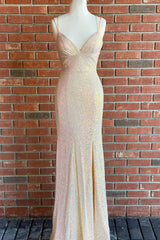 Prom Dress Chiffon, Stunning Straps Sequined Mermaid Long Prom Dress