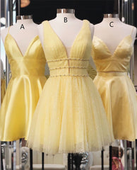 Simple Wedding Dress, Princess A-line Short Yellow Homecoming Dresses,Cocktail Dress Classy Elegant