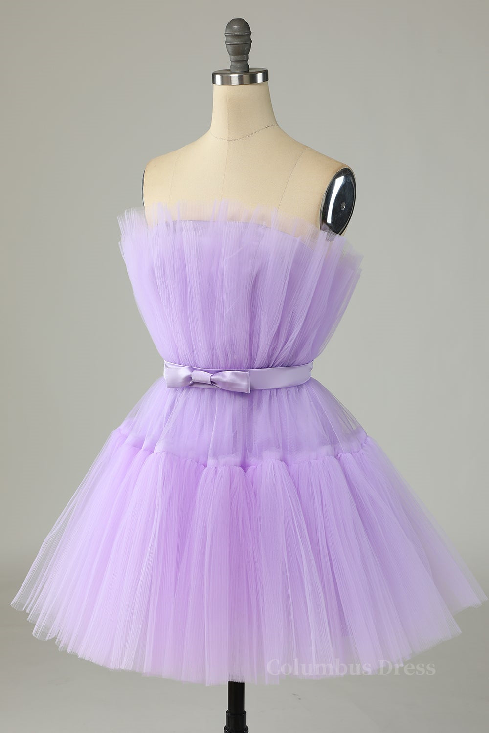 Bridesmaids Dress Cheap, Princess Lavender A-line Short Party Dress with Ribbon