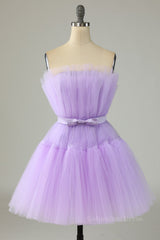Bridesmaid Dress Designers, Princess Lavender A-line Short Party Dress with Ribbon